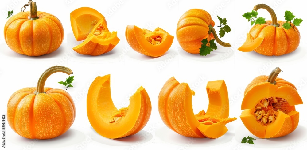 The pumpkin fruit vegetable is cut from many angles and is sliced on a transparent background. Mock-up template for artwork graphic design, PNG file. The pumpkin fruit vegetable is cut from many angles and is sliced on a transparent background. Mock-up template for artwork graphic design, PNG file.