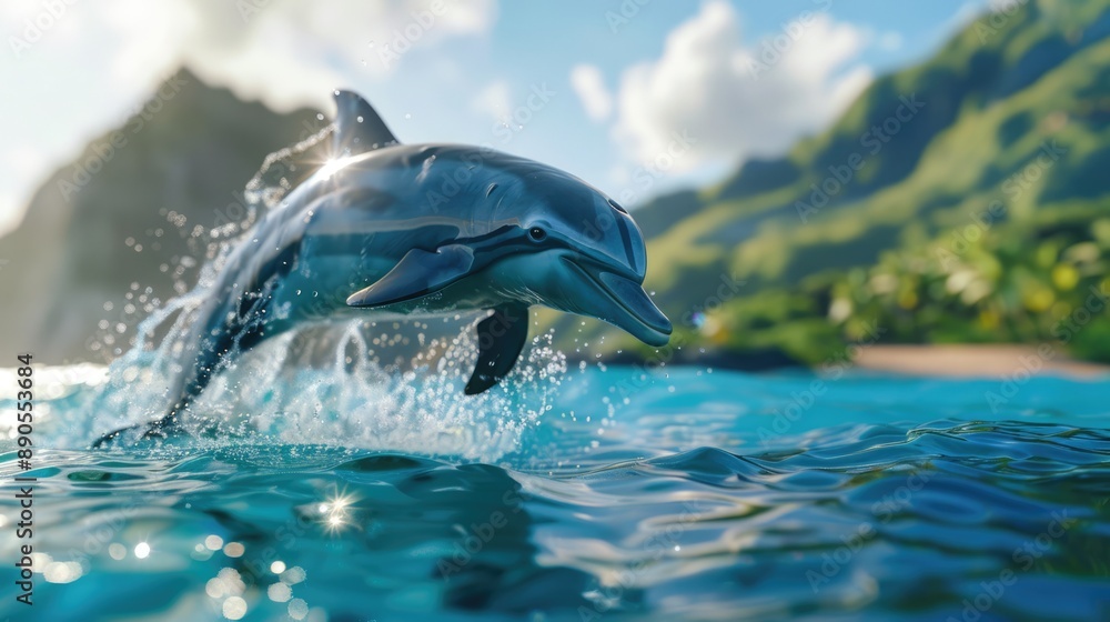 Fototapeta premium Water Sky Liquid Fin Fluid Cloud Dolphin Leisure Fish Wildlife Ocean Wholphin Lake Fun Wave Sea