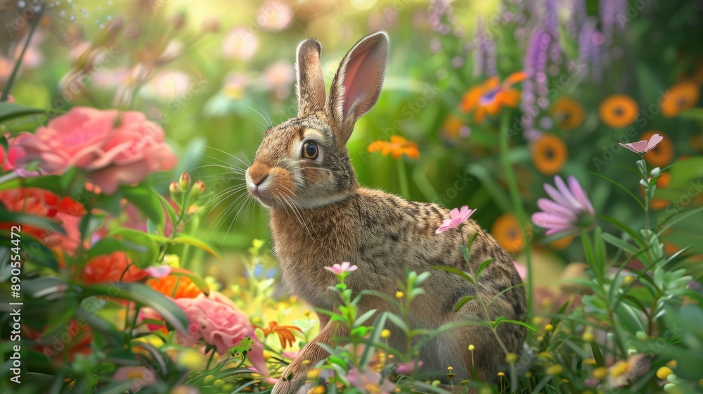 Obraz premium Flower Plant Rabbit Organism Vegetation Grass Fawn Groundcover Hare Wildlife Shrub Landscape Garden