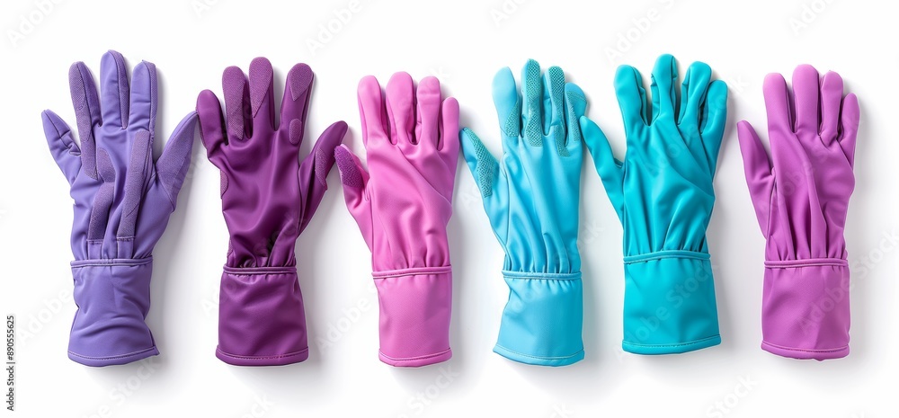 An artwork mockup template featuring a pair of pastel light blue purple leather hand gloves in front, back and flat lay views with transparent cutouts. An artwork mockup template featuring a pair of pastel light blue purple leather hand gloves in front, back and flat lay views with transparent cutouts.