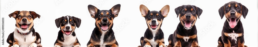 Cutout set of six dog puppy portraits, Pitbull, Pug, Rottweiler, Welsh Corgi, Beagle, Chihuahua, isolated on transparent background. Cutout set of six dog puppy portraits, Pitbull, Pug, Rottweiler, Welsh Corgi, Beagle, Chihuahua, isolated on transparent background.