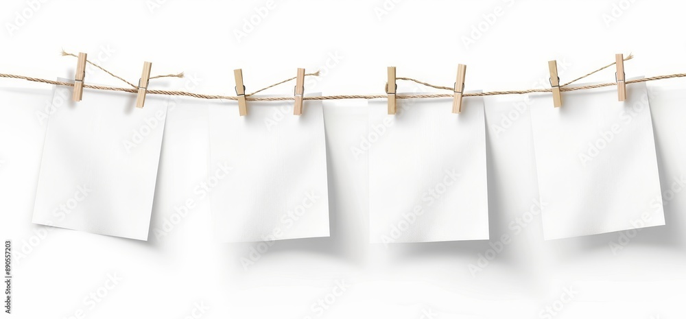 This is a mockup template for artwork design with a white blank paper sheet attached with wooden pins on string and a transparent background. Various variety sets are available. This is a mockup template for artwork design with a white blank paper sheet attached with wooden pins on string and a transparent background. Various variety sets are available.