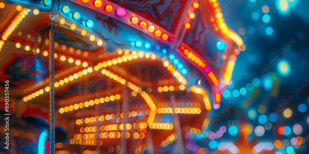 Vibrant Carousel Lights at Night in a Festive Amusement Park Landscape Vibrant Carousel Lights at Night in a Festive Amusement Park Landscape