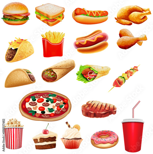 fast food icons set