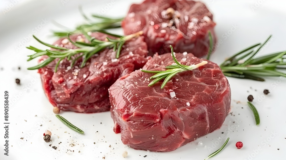Raw Bison Steaks on White Background,Exotic High-Protein Dietary Meal Raw Bison Steaks on White Background,Exotic High-Protein Dietary Meal