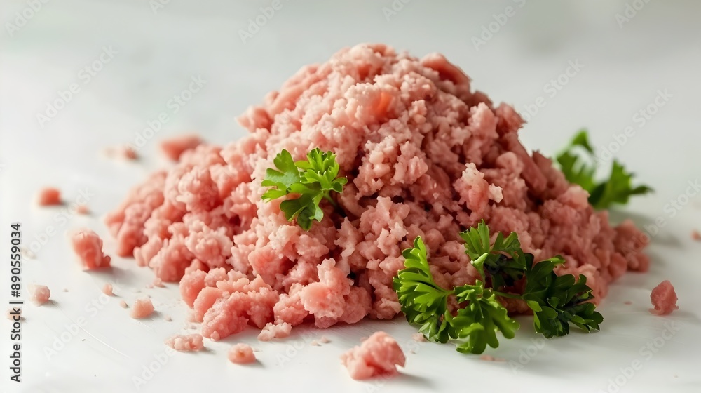 Freshly Ground Meat on White Surface for Culinary Freshly Ground Meat on White Surface for Culinary