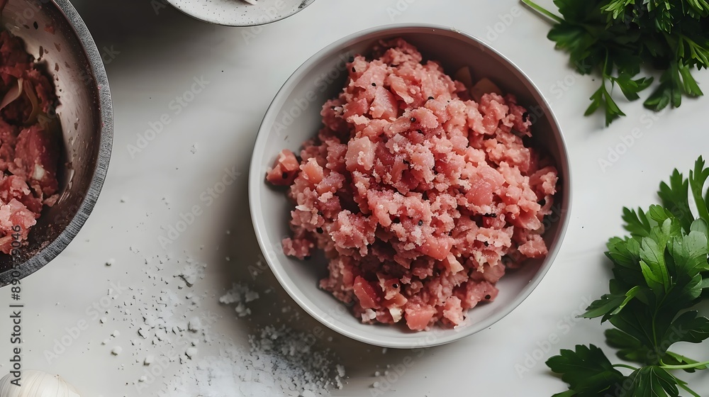 Freshly Ground Meat on White Surface for Culinary Freshly Ground Meat on White Surface for Culinary
