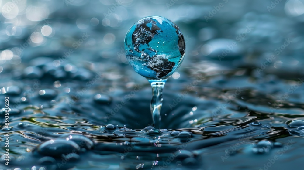 A blue globe is floating on top of a body of water A blue globe is floating on top of a body of water
