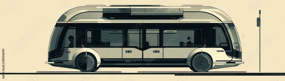 Modern electric bus at a bus stop. Futuristic public transportation concept with eco-friendly technology. Urban mobility solution. Modern electric bus at a bus stop. Futuristic public transportation concept with eco-friendly technology. Urban mobility solution.