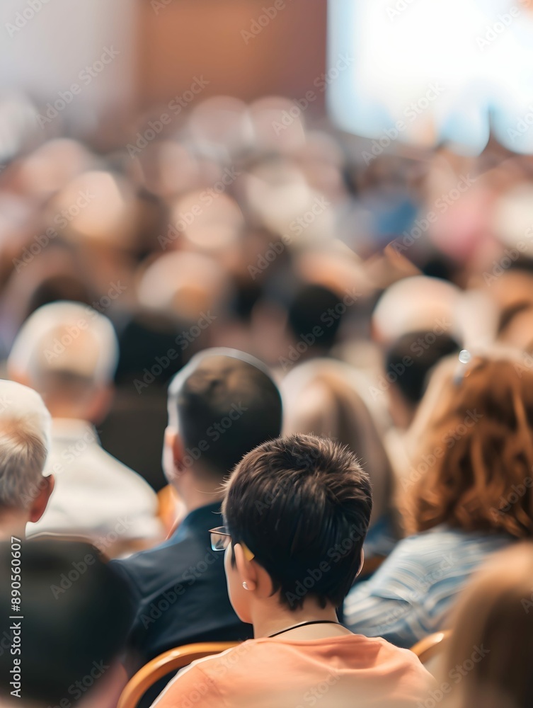 Audience seated in a hall, photographic image, blurred background, concept of event attendance Audience seated in a hall, photographic image, blurred background, concept of event attendance