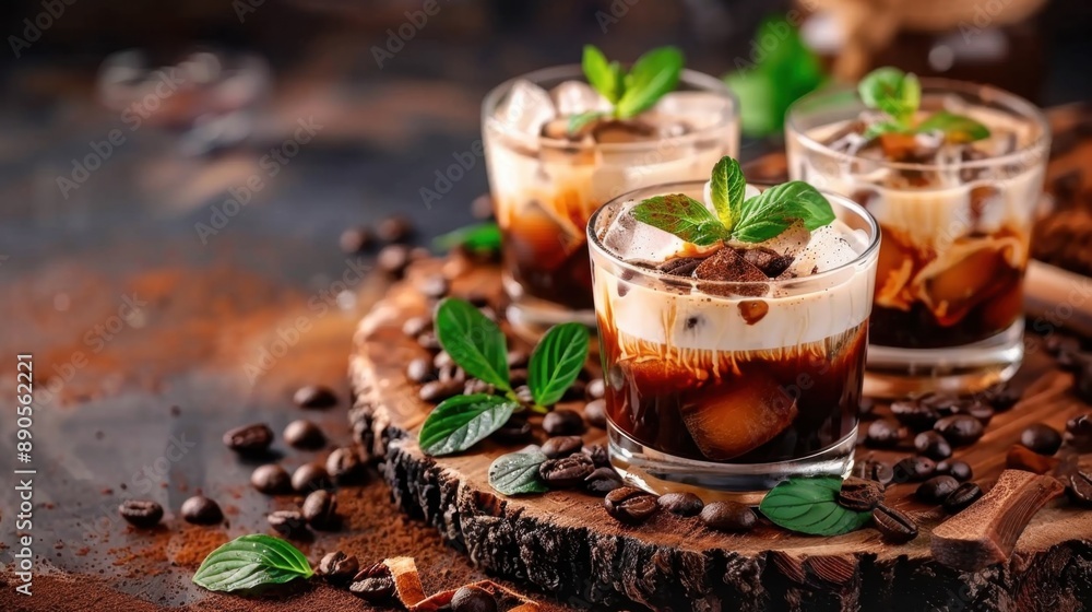 Cold coffee with ice, refreshing drink, Cold coffee with ice, refreshing drink,