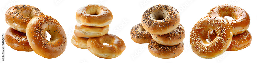 Set of Sesame bagels Isolated on Transparent Background Set of Sesame bagels Isolated on Transparent Background