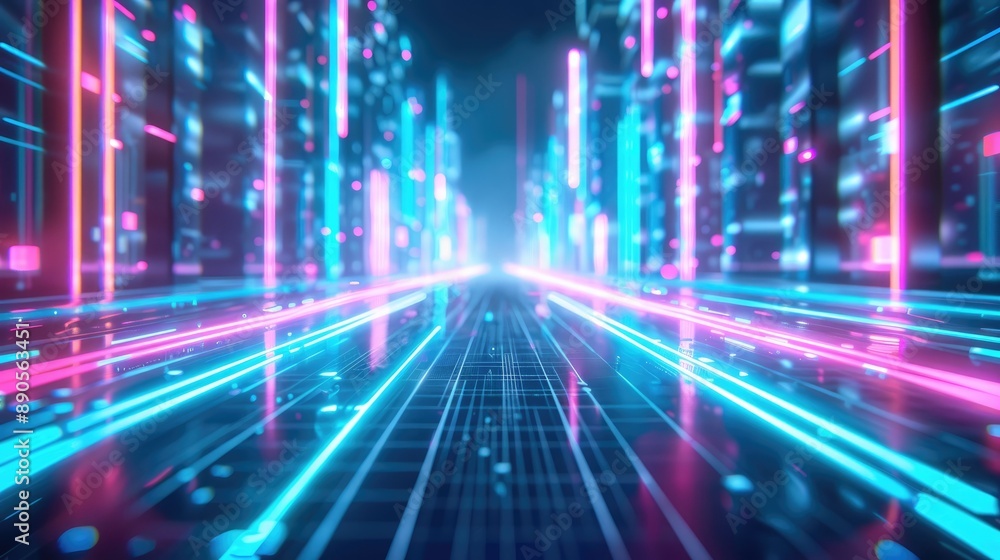 Neon Cyberpunk Cityscape, Digital Background of Futuristic Online Game with Vibrant Lights Neon Cyberpunk Cityscape, Digital Background of Futuristic Online Game with Vibrant Lights