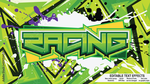 Racing graffiti editable text effects. vector livery eps files.