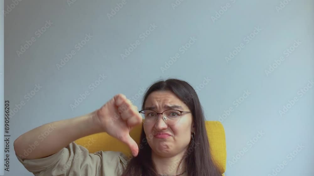 Young attractive girl shows thumbs down in disappointment Young attractive girl shows thumbs down in disappointment