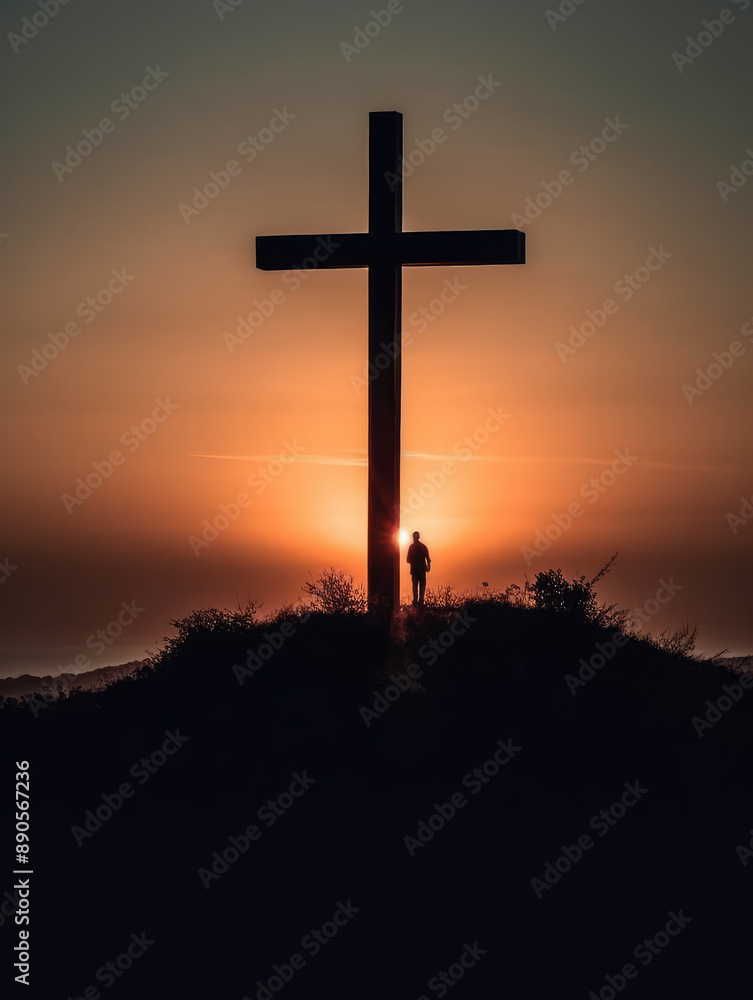 A cross of Jesus at sunset A cross of Jesus at sunset