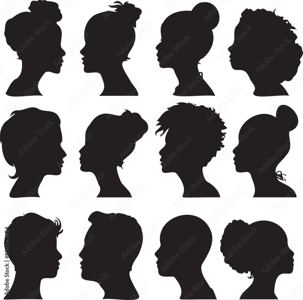 silhouette people man and woman head face icon silhouette people man and woman head face icon