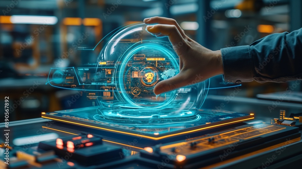Naklejka premium Augmented reality interface, guiding assembly process, digital