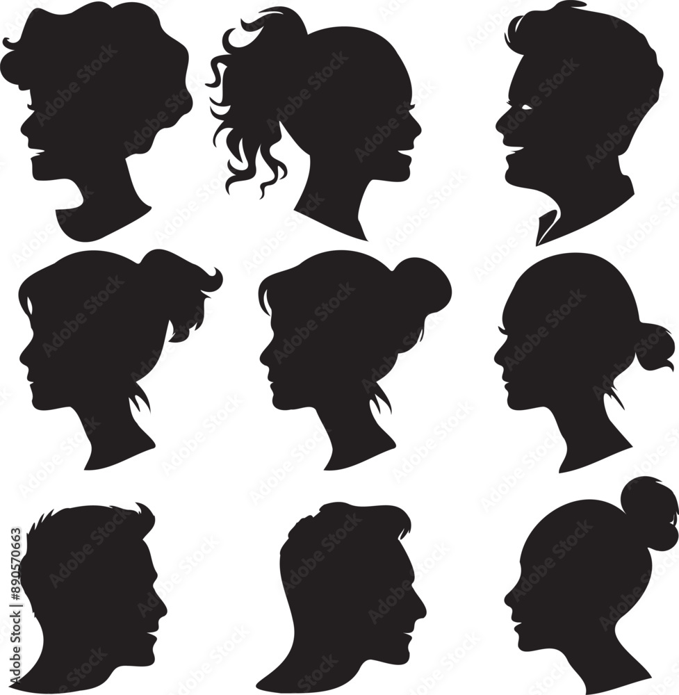 silhouette people man and woman head face icon silhouette people man and woman head face icon