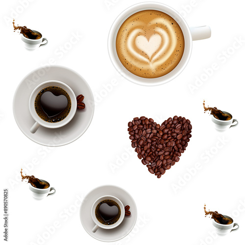 seamless pattern of coffee beans and coffee mugs