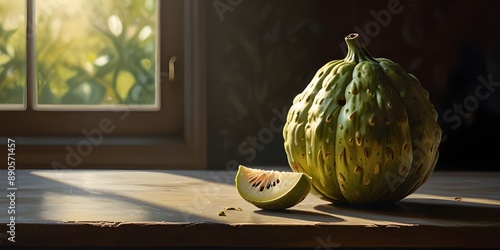 Sunlit Cherimoya by Windowsill