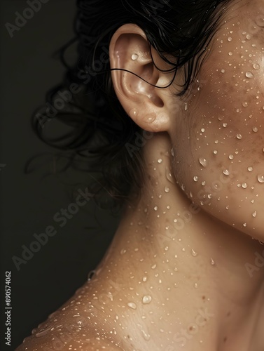 Wallpaper Mural Close-up of a woman’s shoulder with water droplets, showcasing smooth and hydrated skin. Torontodigital.ca