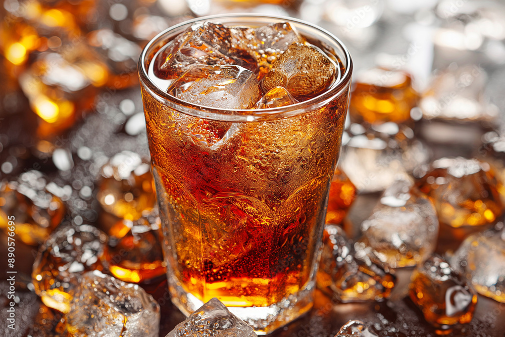 Glass of cola with ice, close up Glass of cola with ice, close up