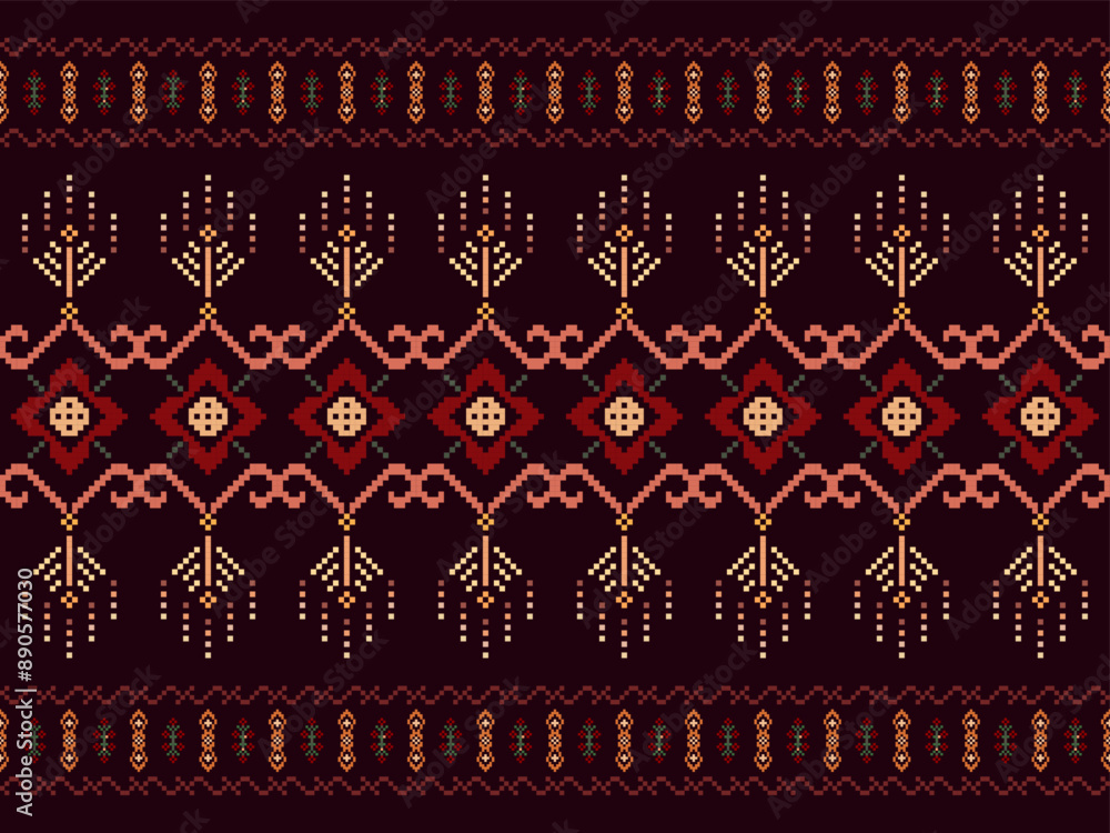 Cross Stitch. Geometric ethnic patterns. Design for Clothing, Fabric, batik, Saree, Patola, Sari, Dupatta, Vyshyvanka, rushnyk, dupatta, Knitwear, Embroidery, Ikkat, Pixel pattern. Traditional Design. Cross Stitch. Geometric ethnic patterns. Design for Clothing, Fabric, batik, Saree, Patola, Sari, Dupatta, Vyshyvanka, rushnyk, dupatta, Knitwear, Embroidery, Ikkat, Pixel pattern. Traditional Design.