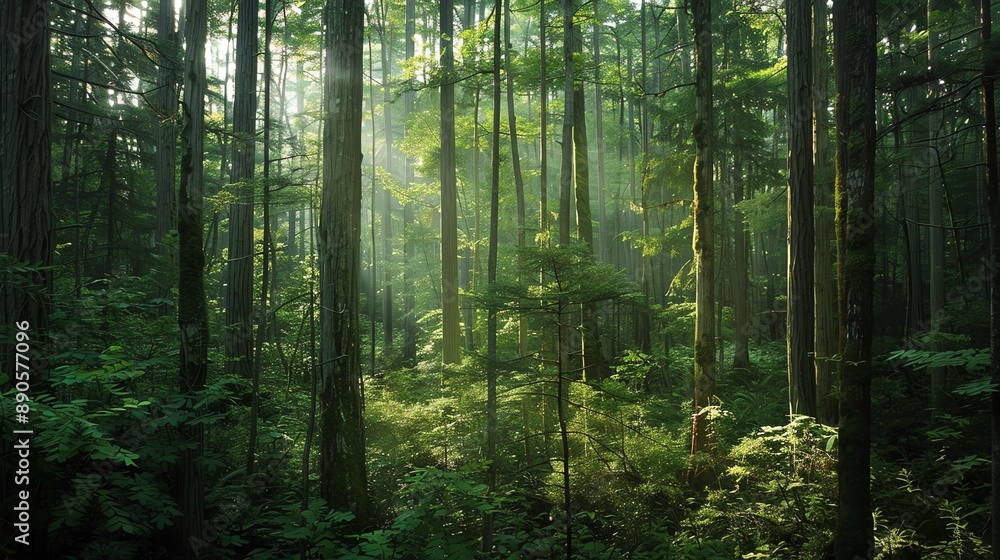 A dense forest with tall trees A dense forest with tall trees