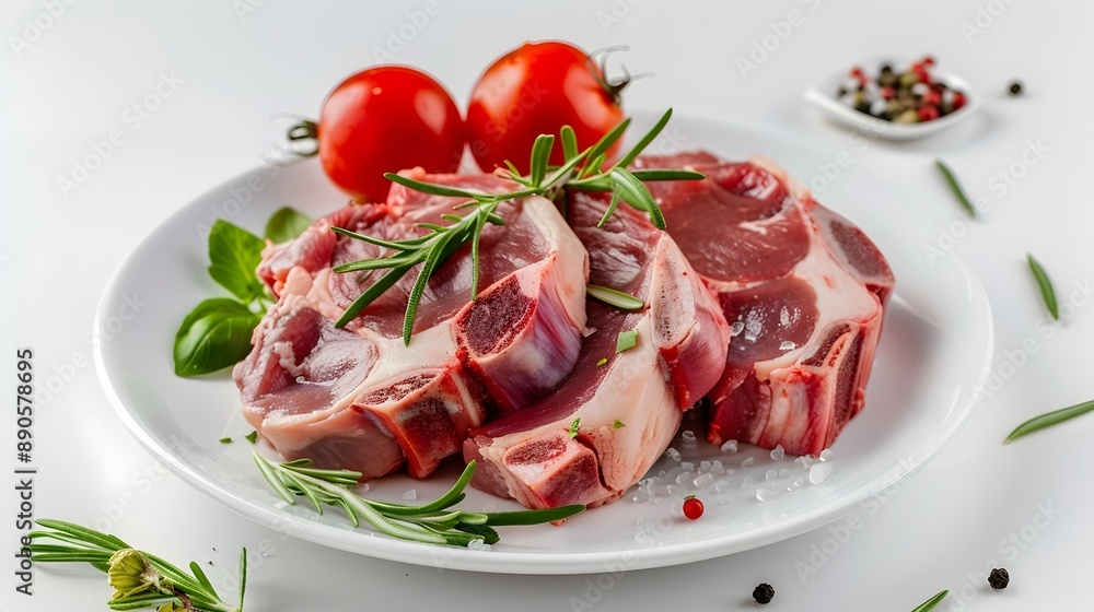 Raw Veal Cutlets on Clean White Surface for Gourmet Cooking Raw Veal Cutlets on Clean White Surface for Gourmet Cooking