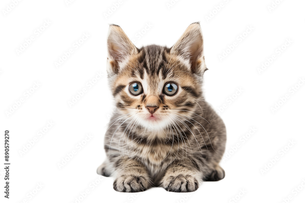 Obraz premium Tabby Kitten Sitting on Transparent Background in Studio Setting