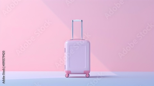 Tiny 3D Rendered Rolling Suitcase on Pastel Background,Minimal Travel Gear Design