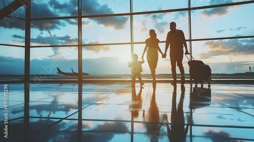 Family Trip Concept, family travel at airport,Time for family vacation photo