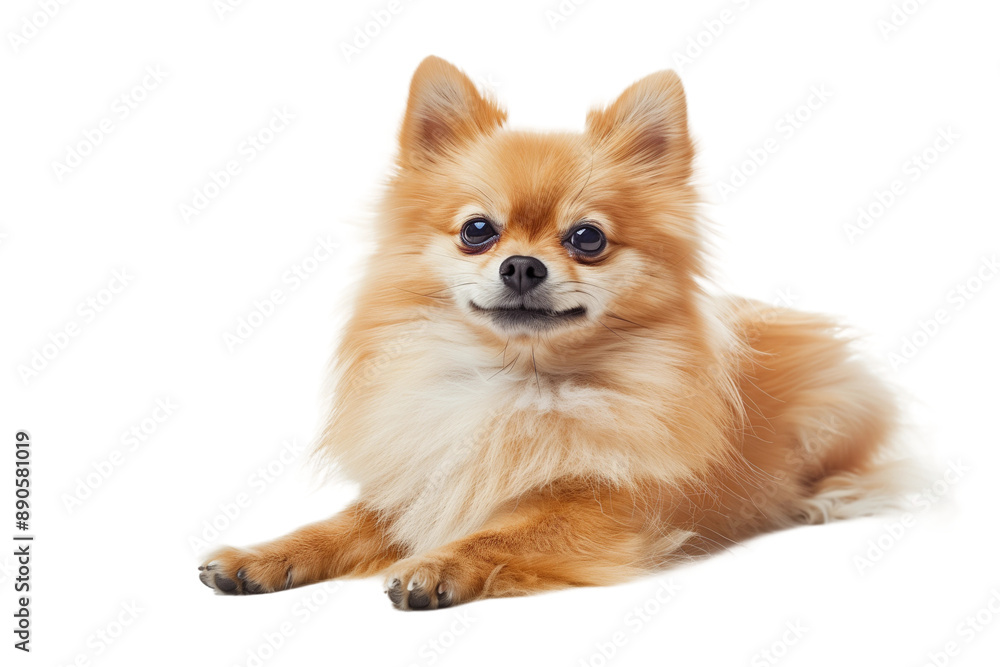 Cute Orange Pomeranian Dog Laying Down With a White Background Cute Orange Pomeranian Dog Laying Down With a White Background