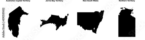 Australian Capital Territory, Jervis Bay Territory, New South Wales, Northern Territory outline maps