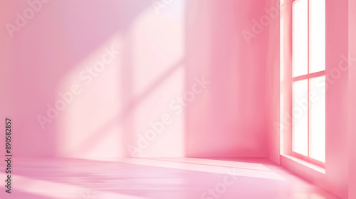 Sunlit Minimalist Pink Room with Soft Shadows and Large Window