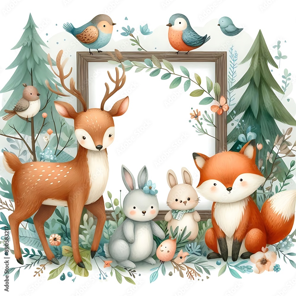 Fototapeta premium Watercolor Animals Frame Your Invitations (Kids & Baby)