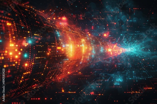 Abstract and futuristic digital information flow. Futuristic technology background showing dig data exchange