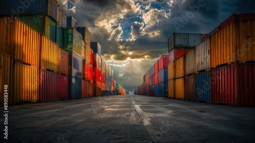 Wallpaper Mural Dock worker logistics under checking containers cargo shipping warehouse , loading for business logistic import and export freight transportation with sun sky background. AI generated illustration Torontodigital.ca