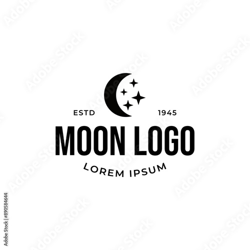 Vector logo a silhouette image of a crescent moon with stars.