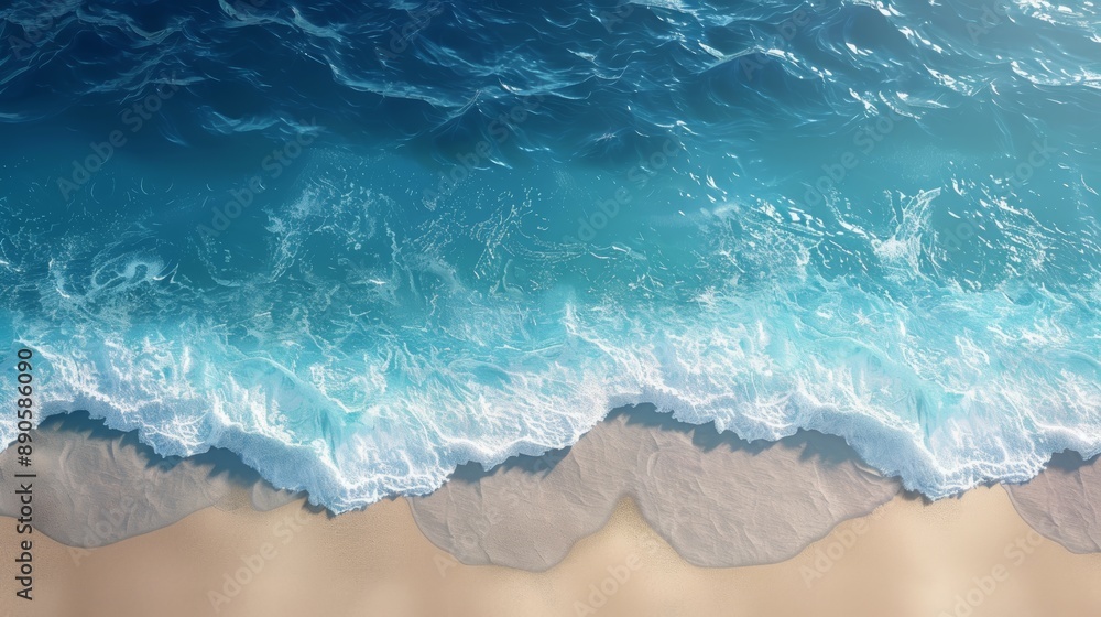 Obraz premium Bird's Eye View of Sandy Beach and Ocean Waves
