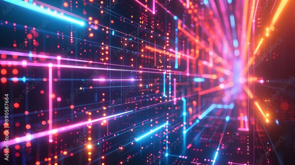 Futuristic digital grid in neon colors Futuristic digital grid in neon colors