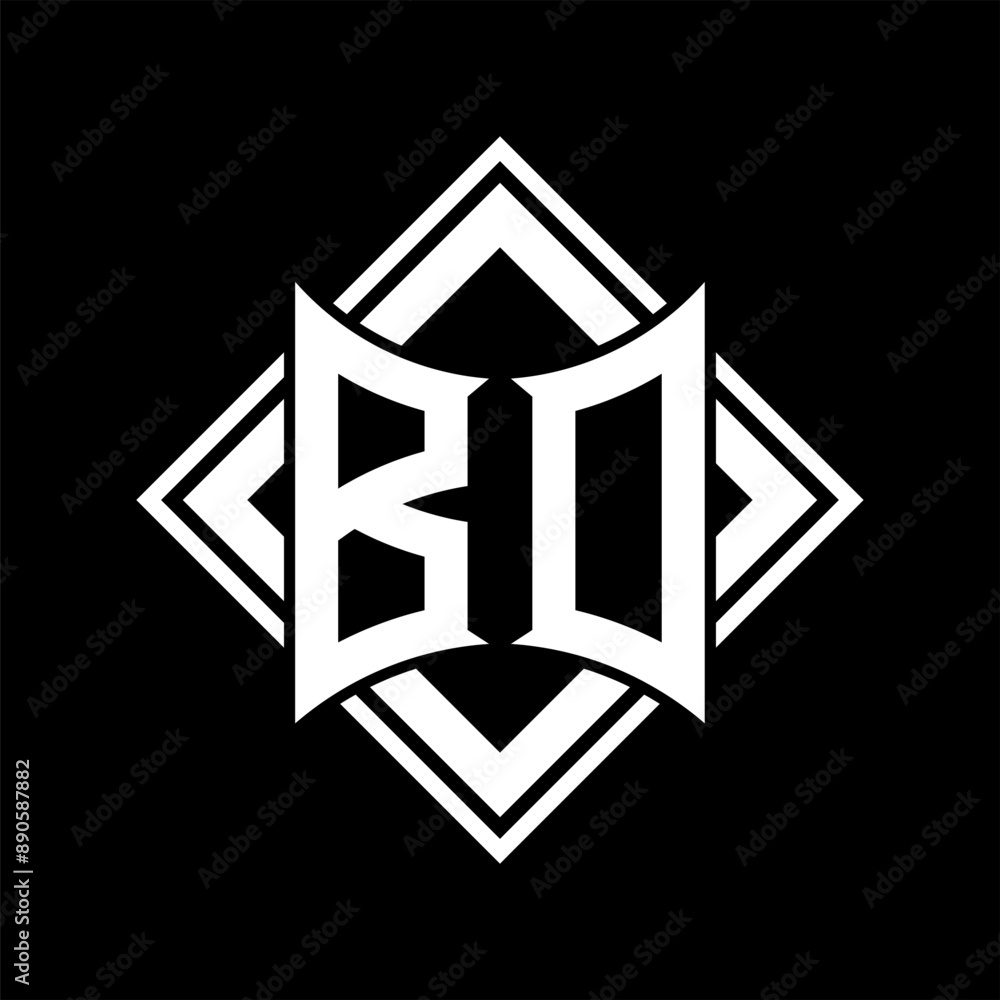 BD Letter logo abstract shield shape with square white outline on black background template BD Letter logo abstract shield shape with square white outline on black background template