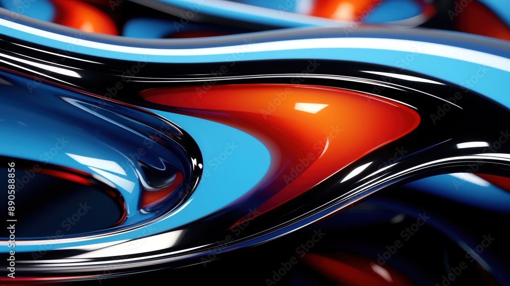 Abstract close-up of smooth, flowing metallic shapes in vibrant blue and red hues creating a dynamic and futuristic pattern. Abstract close-up of smooth, flowing metallic shapes in vibrant blue and red hues creating a dynamic and futuristic pattern.