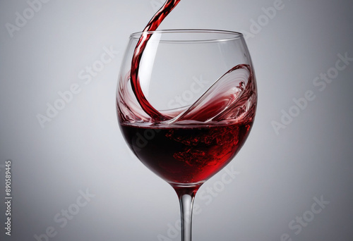  Glass of red wine swirling to showcase its rich color. 