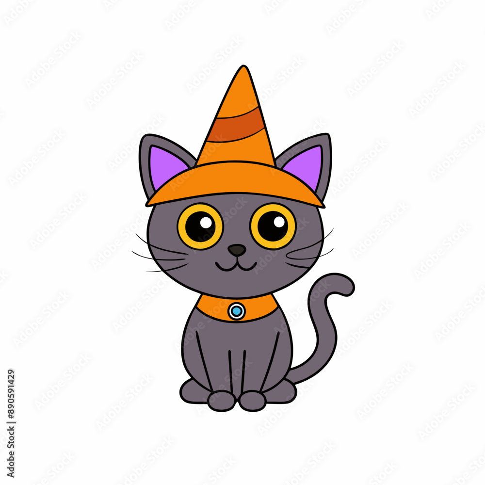 Fototapeta premium Festive Halloween Cat in Pumpkin Vector Illustration Design
