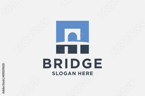 bridge negative space logo design premium vector