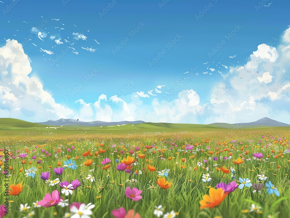 A vast open field with wildflowers A vast open field with wildflowers