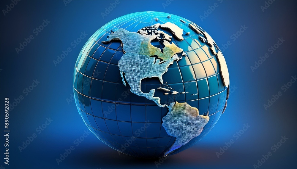 Celestial Globe: Earth's Radiance on a Blue Canvas Celestial Globe: Earth's Radiance on a Blue Canvas