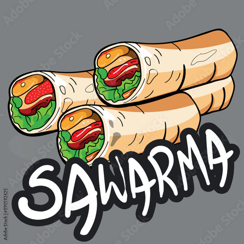Shawarma sandwich flat outline icon. Shawarma wrap vector illustration. Kebab wrap durum icon.